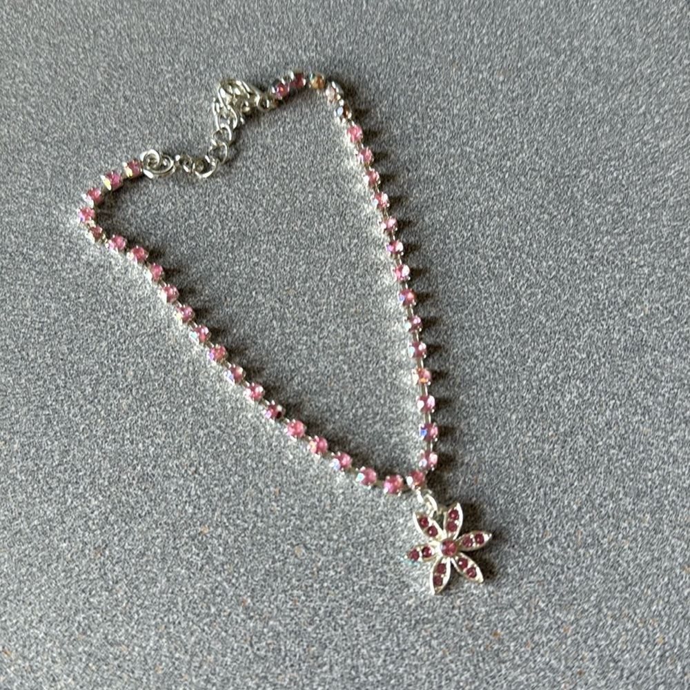 Vintage Avon anklet 9.5” Pink Stone Silver Tone